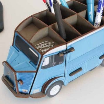 Pot à crayons Citroën HY bleu en bois recyclé. WERKHAUS