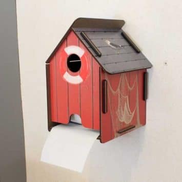 Dérouleur de papier toilette "Maison de pêcheur" en bois recyclé. WERKHAUS.