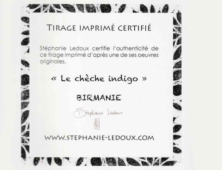"Le chèche indigo". Carte postale, sur Papier d'art. Stéphanie Ledoux.